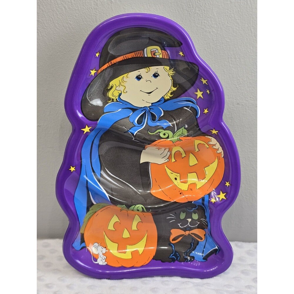 Vintage Halloween Serving Tray Berman Plastic Candy Treat Dish Witch Pumpkin Cat